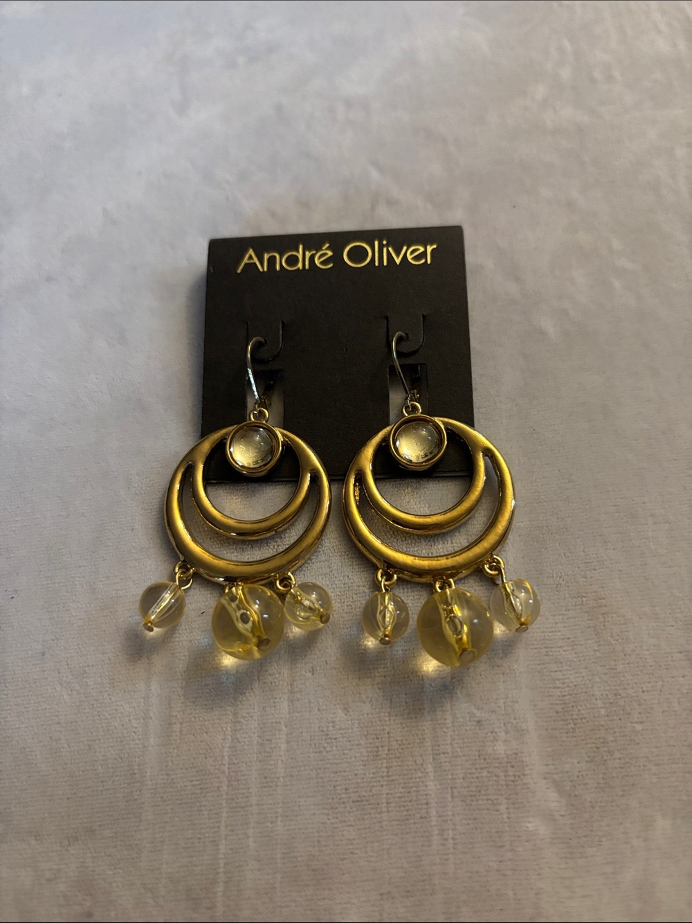 Andre Oliver Gold Hoop Drop Earrings with Yellow Beads